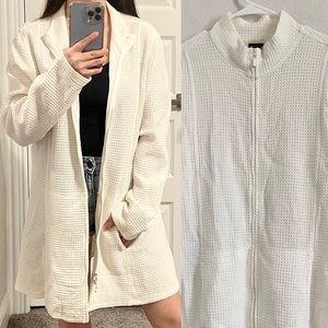 EUC Eileen Fisher long zip up textured white cardigan